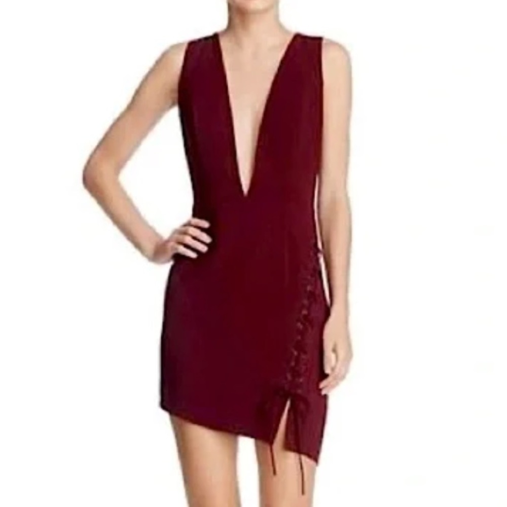 DO+BE Maroon Deep Plunge Mini Dress Small NWT